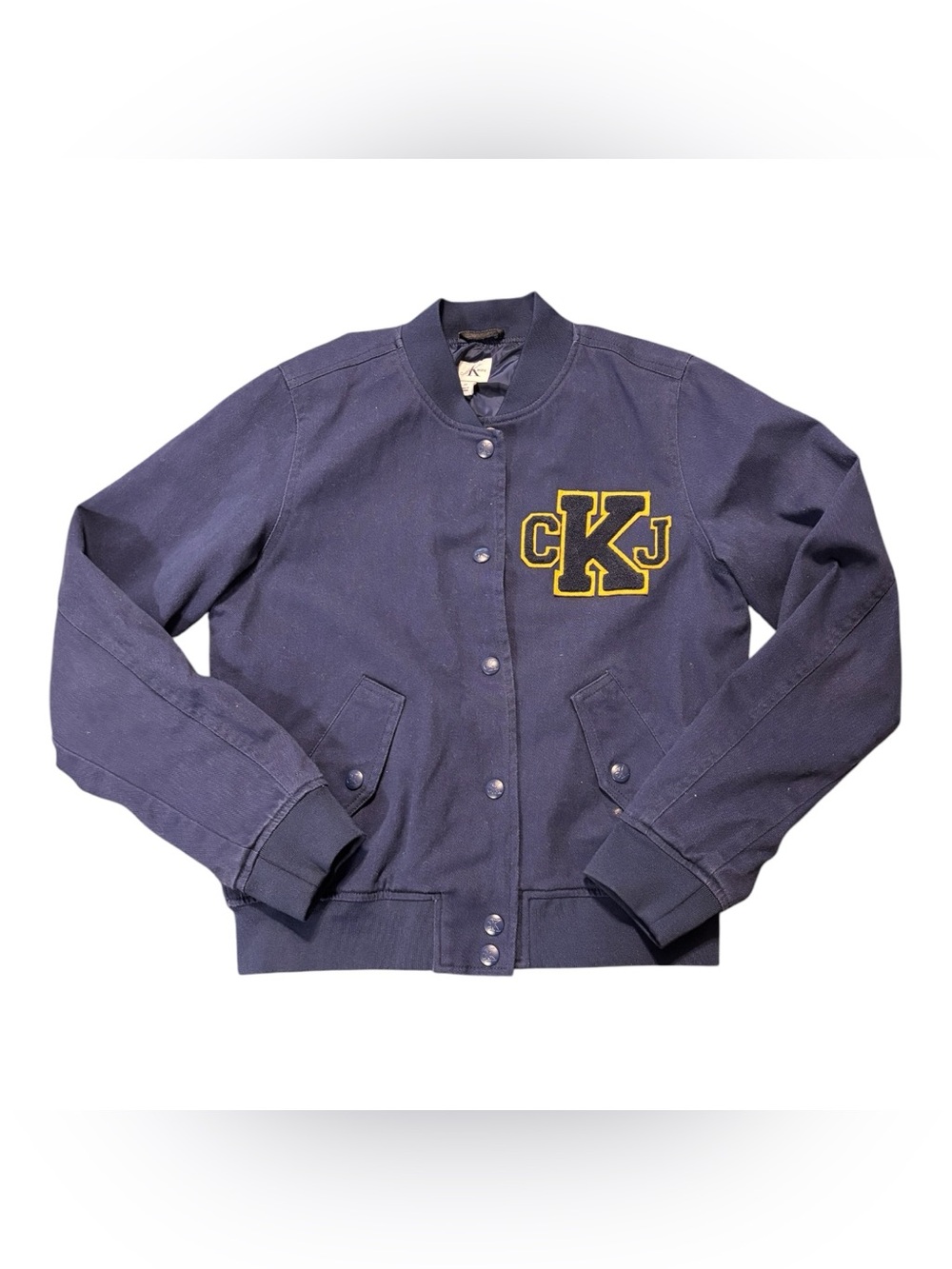 Calvin Klein Jeans Navy Varsity Bomber Jacket with Yellow Patch